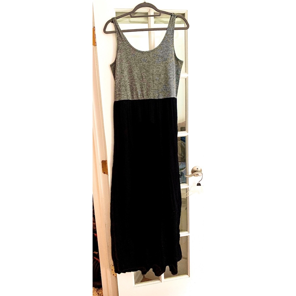 Grey and black maxi dress.